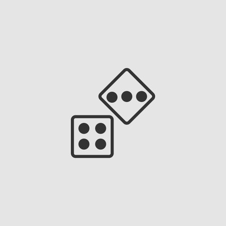 Two Dices icon flat. Black pictogram on grey background. Vector illustration symbolのイラスト素材