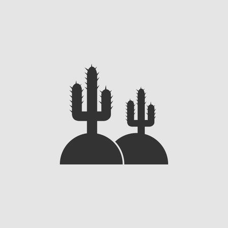 Cactus in desert icon flat. Black pictogram on grey background. Vector illustration symbolのイラスト素材