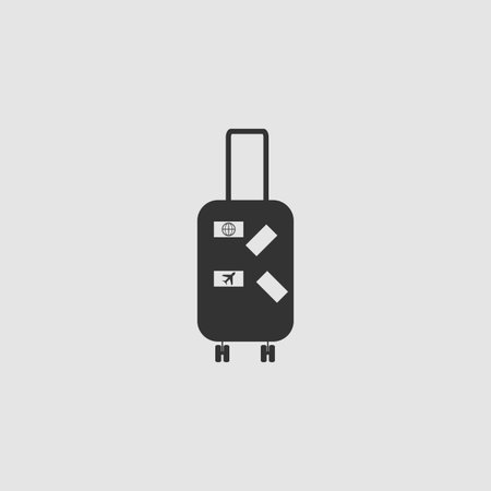 Travel bag icon flat. Black pictogram on grey background. Vector illustration symbolのイラスト素材