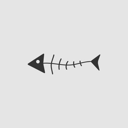 Fish skeleton icon flat. Black pictogram on grey background. Vector illustration symbolのイラスト素材