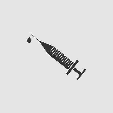 Syringe and drop icon flat. Black pictogram on grey background. Vector illustration symbolのイラスト素材