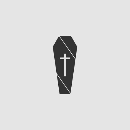Coffin icon flat. Black pictogram on grey background. Vector illustration symbolのイラスト素材