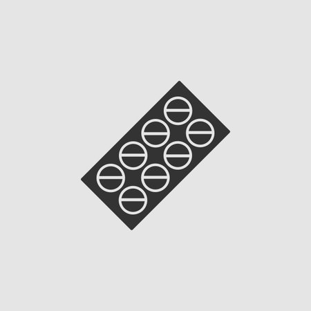 Pills blister pack icon flat. Black pictogram on grey background. Vector illustration symbolのイラスト素材