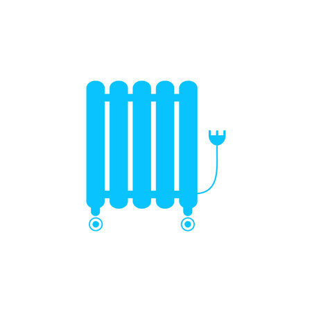 Oil filled radiator heater icon flat. Blue pictogram on white background. Vector illustration symbolのイラスト素材