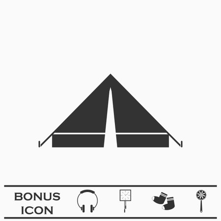 Tent icon flat. Black icon on white background. Vector illustration symbol and bonus buttonのイラスト素材