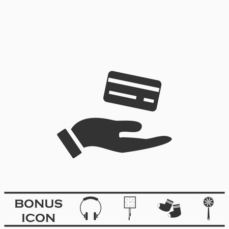 Hands and credit card icon flat. Black icon on white background. Vector illustration symbol and bonus buttonのイラスト素材