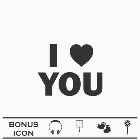 I love you icon flat. Black icon on white background. Vector illustration symbol and bonus buttonのイラスト素材