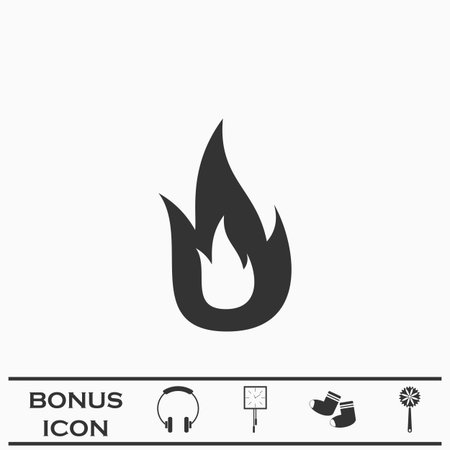fire icon flat. Black icon on white background. Vector illustration symbol and bonus buttonのイラスト素材