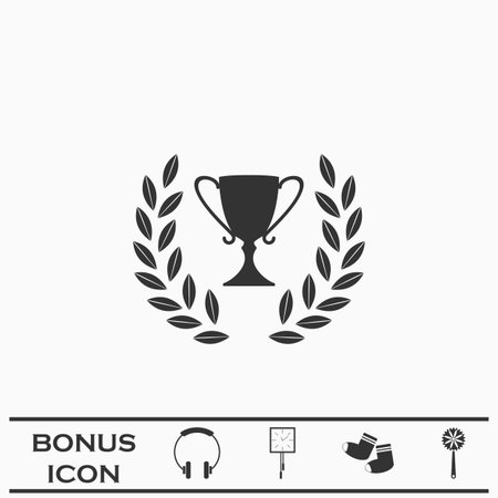 Trophy icon flat. Black icon on white background. Vector illustration symbol and bonus buttonのイラスト素材