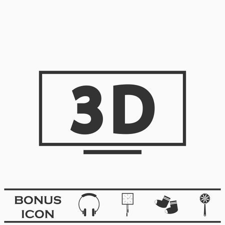 3D Television icon flat. Black icon on white background. Vector illustration symbol and bonus buttonのイラスト素材