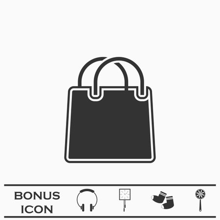 Shopping bag icon flat. Black icon on white background. Vector illustration symbol and bonus buttonのイラスト素材