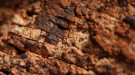Rustic cork texture with organic cracks and warm earth colors.の素材