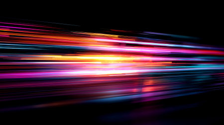 Acceleration motion lines with multicolor light streaks and dynamic blur.の素材