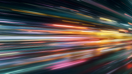 Cinematic velocity abstract with multicolor neon trails and motion blur.の素材