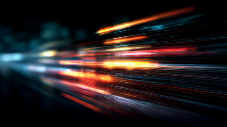 Futuristic spectrum flow with multicolor neon light trails and motion blur.の素材