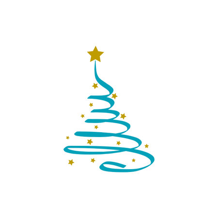 Merry christmas background with blue christmas tree and gold star, vector.のイラスト素材