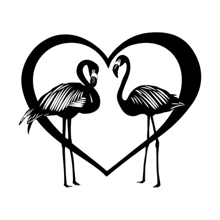 Flamingo silhouettes on a heart isolated on white background, exotic bird, vector illustrationのイラスト素材