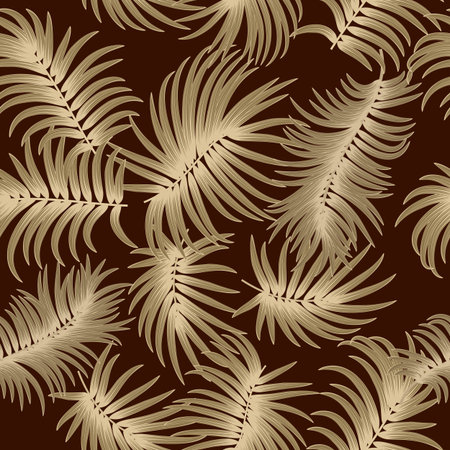 Vector tropical seamless pattern with decorative gold leaves of palm tree. Jungle background, wallpaper.のイラスト素材