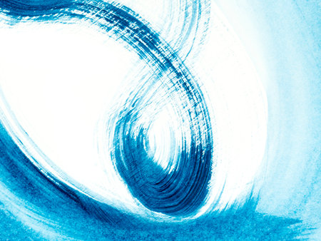 Blue acrylic brush strokes on white background with paint texture hand-drawn. Creative abstract hand painted background, acrylic painting on canvas. Contemporary art.の写真素材