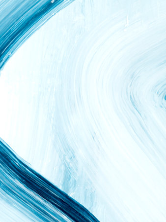 Blue acrylic brush strokes with paint texture hand-drawn. Creative abstract hand painted background, acrylic painting on canvas. Contemporary art.の写真素材