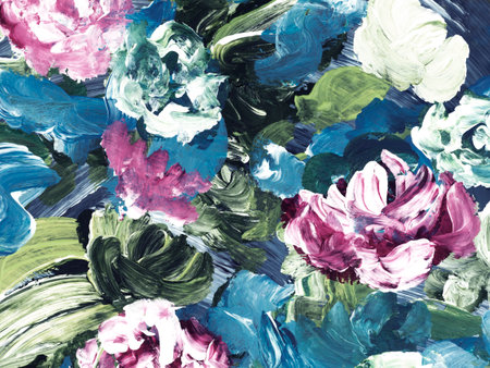 Abstract painting bright flowers, original hand drawn, impressionism style, color texture, brushstrokes of paint, art background. Modern art. Contemporary art.の写真素材