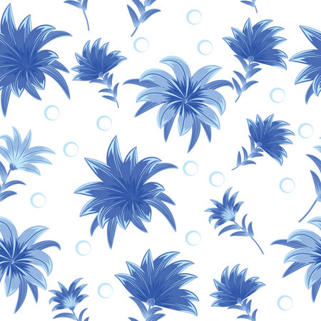Seamless pattern with blue flowers on white background. Floral decorative illustration vector, for print designのイラスト素材