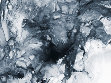 Abstract art painting in black and white colors, creative hand painted background, acrylic painting, marble texture, liquid artwork, abstract ocean. Modern art. Contemporary art.の写真素材
