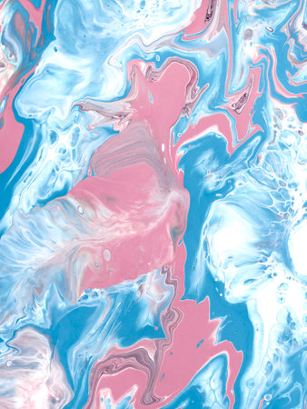 Abstract blue and pink wave creative hand painted background, marble texture, abstract ocean, acrylic painting on canvas. Modern art. Contemporary art.の写真素材