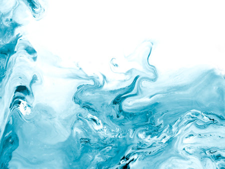 Abstract blue wave creative hand painted background with copy space, marble texture, abstract ocean, acrylic painting on canvas. Modern art. Contemporary art.の写真素材