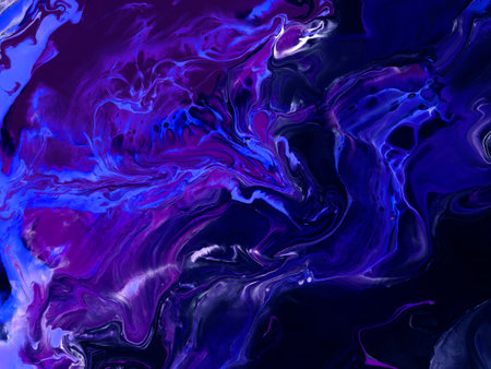 Abstract art painting in neon blue and purple colors, creative hand painted background, acrylic painting, marble texture, liquid artwork, abstract ocean. Modern art. Contemporary art.の写真素材