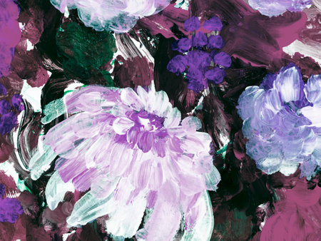 Abstract flowers, pink and violet art painting, creative hand painted background, brush texture, acrylic painting. Modern art. contemporary art.の写真素材