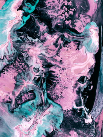Abstract art painting in green and pink colors, creative hand painted background, acrylic painting , marble texture, liquid artwork, abstract ocean. Modern art. contemporary art.の写真素材