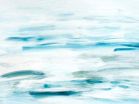 Abstract seascape. original painting. Hand drawn, impressionism style, blue color texture with copy space, brushstrokes of paint, art background. Modern art. contemporary art.の写真素材