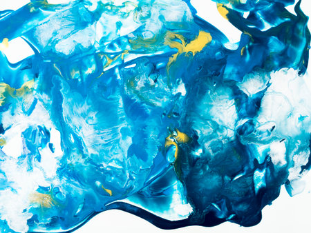 Blue and gold abstract painting, creative hand painted background, marble texture, abstract ocean, acrylic painting on canvas.の写真素材