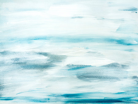 Abstract seascape. original painting. Hand drawn, impressionism style, blue color texture with copy space, brushstrokes of paint, art background. Modern art. contemporary art.の写真素材