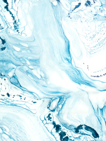 Abstract waterfall, river landscape. original painting. Hand drawn, impressionism style, blue color texture, brush strokes of paint, art background. Modern art. contemporary art.の写真素材