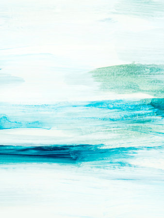 abstract ocean landscape. original painting. Hand drawn, impressionism style, blue color texture with copy space, brush strokes of paint, art background. Modern art. contemporary art.の写真素材