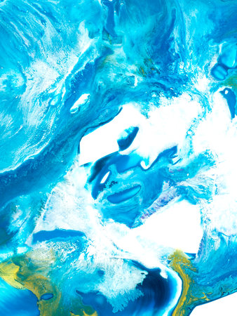 Blue and gold abstract painting, creative hand painted background, marble texture, abstract ocean, acrylic painting on canvas.の写真素材