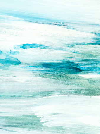 Abstract seascape. original painting. Hand drawn, impressionism style, blue color texture with copy space, brush strokes of paint, art background. Modern art. contemporary art.の写真素材