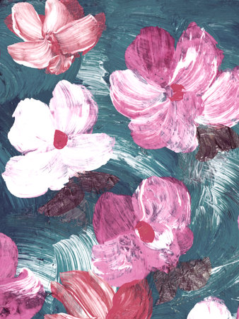 Abstract flowers, original hand drawn, impressionism style, color texture, brush strokes of paint, art background. Modern art. contemporary art.の写真素材