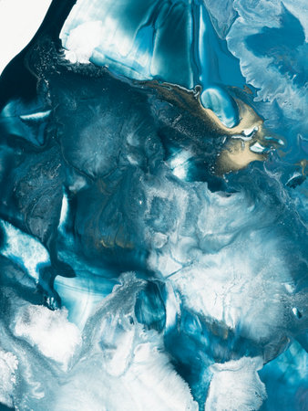 Blue with gold abstract painting, creative hand painted background, marble texture, abstract ocean, acrylic painting on canvas. Modern art. contemporary art.の写真素材