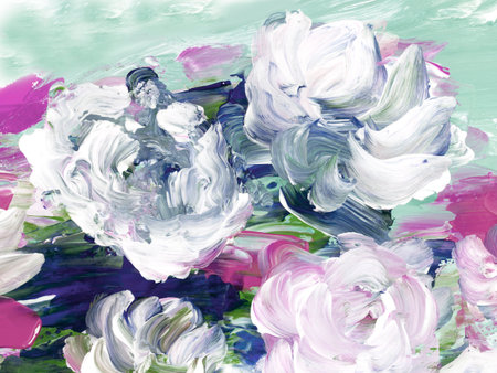 Abstract flowers, original hand drawn, impressionism style, color texture, brush strokes of paint, art background. Modern art. contemporary art.の写真素材