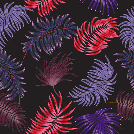 Vector tropical jungle seamless pattern with palm trees leaves and flowers, background for wedding,quotes, Birthday and invitation cards,greeting cards, print, blogs, bridal cards.のイラスト素材