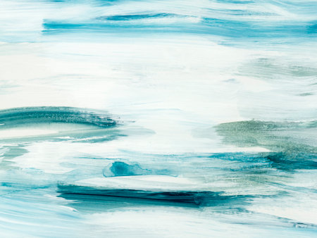 Abstract seascape. original painting. Hand drawn, impressionism style, blue color texture with copy space, brushstrokes of paint, art background. Modern art. contemporary art.の写真素材