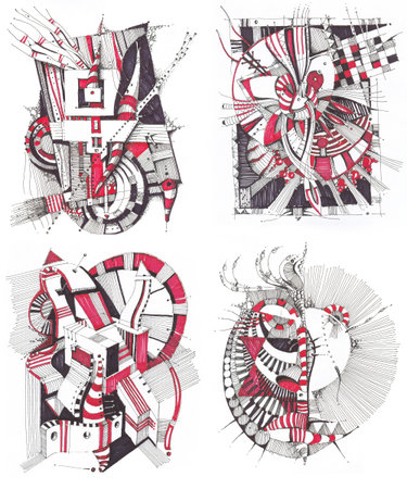 4 set geometrical abstract drawingの写真素材