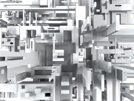 3D geometric abstract background with white parallelepipeds. 3D visualization. の写真素材