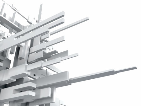 3D geometric abstract background with white parallelepipeds. 3D visualization.の写真素材