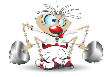 Lean weightlifter tries to lift a heavy barbell. Illustration のイラスト素材