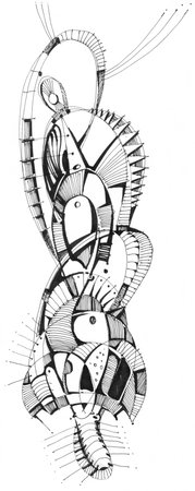 Abstract geometric drawing pen on white paper.の写真素材