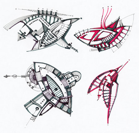 Drawing on paper with pens and markers.の写真素材